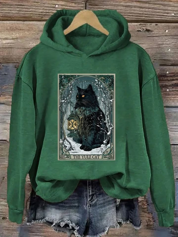 The Yule Cat Tarot Card Christmas Hoodie Aesthetic Witchcraft Style Clothing Gifts For Lovers - Otakuforge