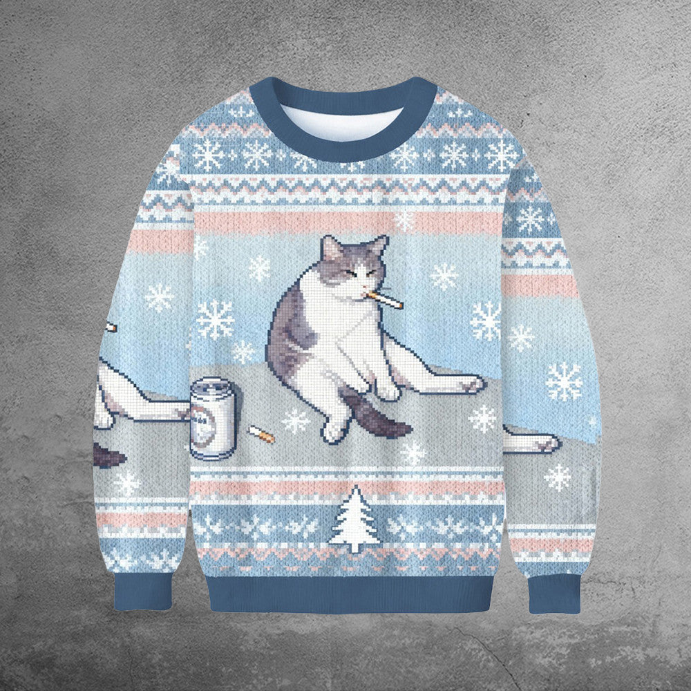 Smoking Cat Ugly Christmas Sweater Funny Xmas Apparel Christmas Gifts For Smoking Lovers - Otakuforge