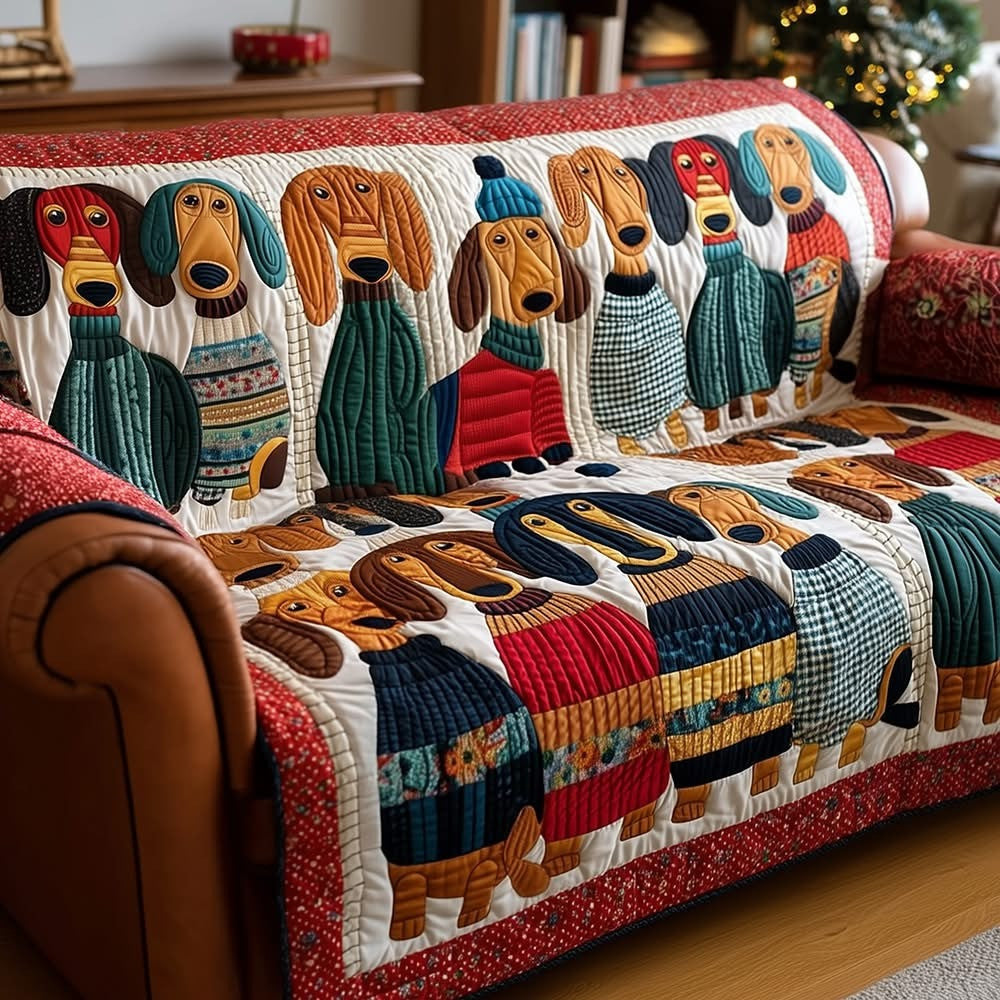 Dachshunds Holiday Quilted Sofa Cover Animal Home Decor Christmas Gifts For Dachshund Lovers - Otakuforge