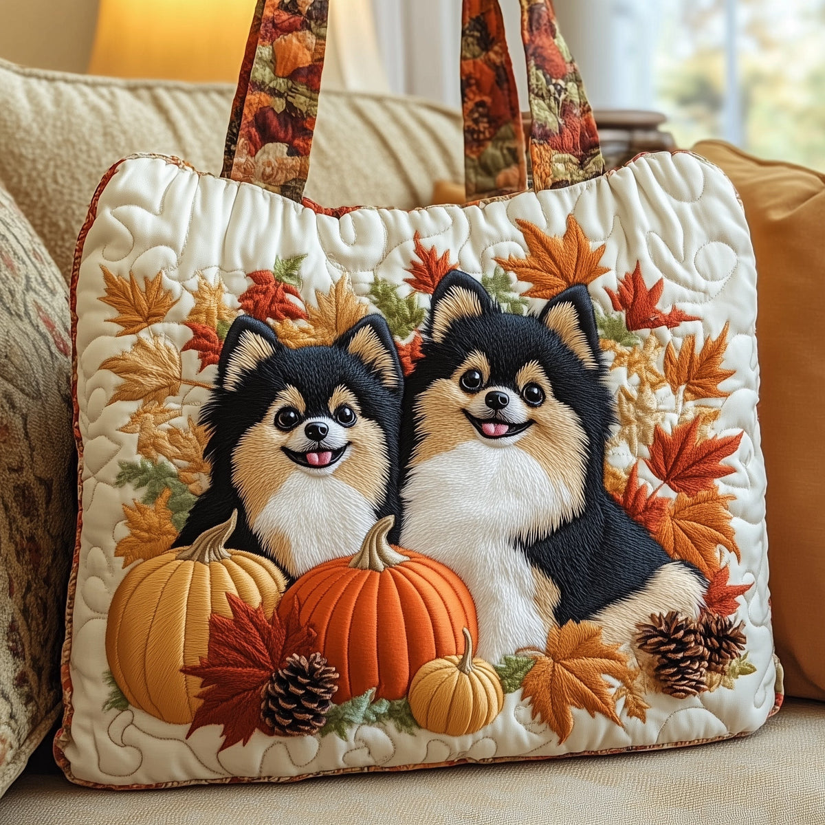 Autumn Pomeranian Quilted Tote Bag Dog Lover Cute Bag Great Dog Christmas Gifts - Otakuforge