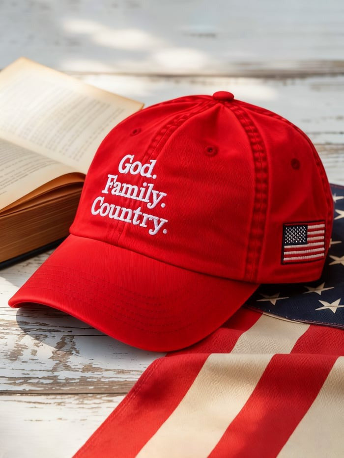 God Family Country Hat USA Flag Patriotic Baseball Cap Christian GIfts Ideas - Otakuforge