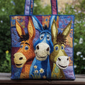 Whimsical Donkeys Quilted Tote Bag Animal Print Tote Bag Donkey Christmas Gifts - Otakuforge