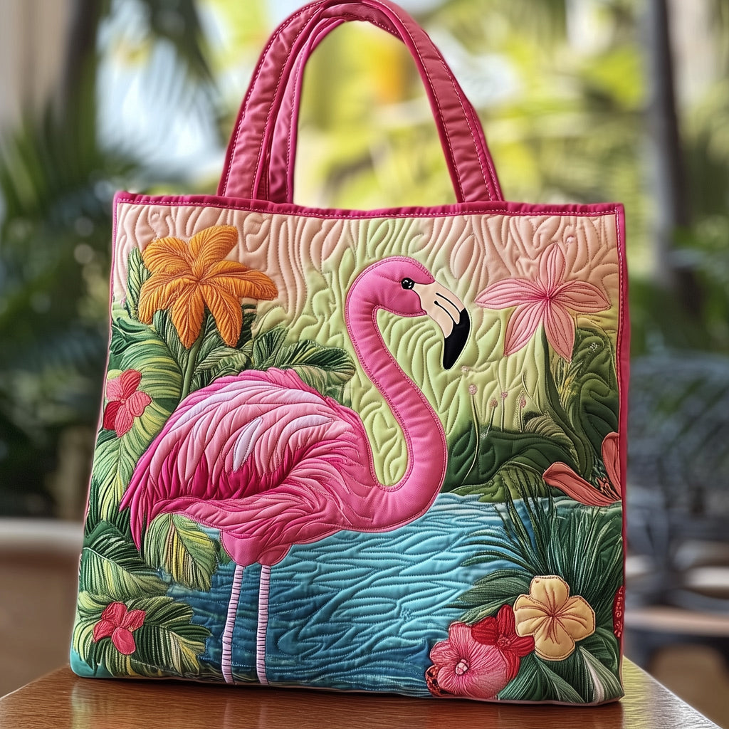 Tropical Flamingo Quilted Tote Bag Nature Themed Aniaml Tote Bags Gifts For Flamingo Lovers - Otakuforge