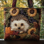 Hedgehog Quilted Tote Bag Cartoon Animal Tote Bag Gift For Hedgehog Owners - Otakuforge