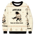 Cat Awake But At What Cost Christmas Ugly Sweater Smoking Cat Funny Clothing Gifts - Otakuforge