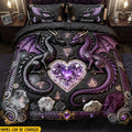 Personalized Black Purple Dragon Quilted Bedding Set Gothic Bed Decor Dragon Items For Lovers - Otakuforge