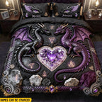 Personalized Black Purple Dragon Quilted Bedding Set Gothic Bed Decor Dragon Items For Lovers - Otakuforge