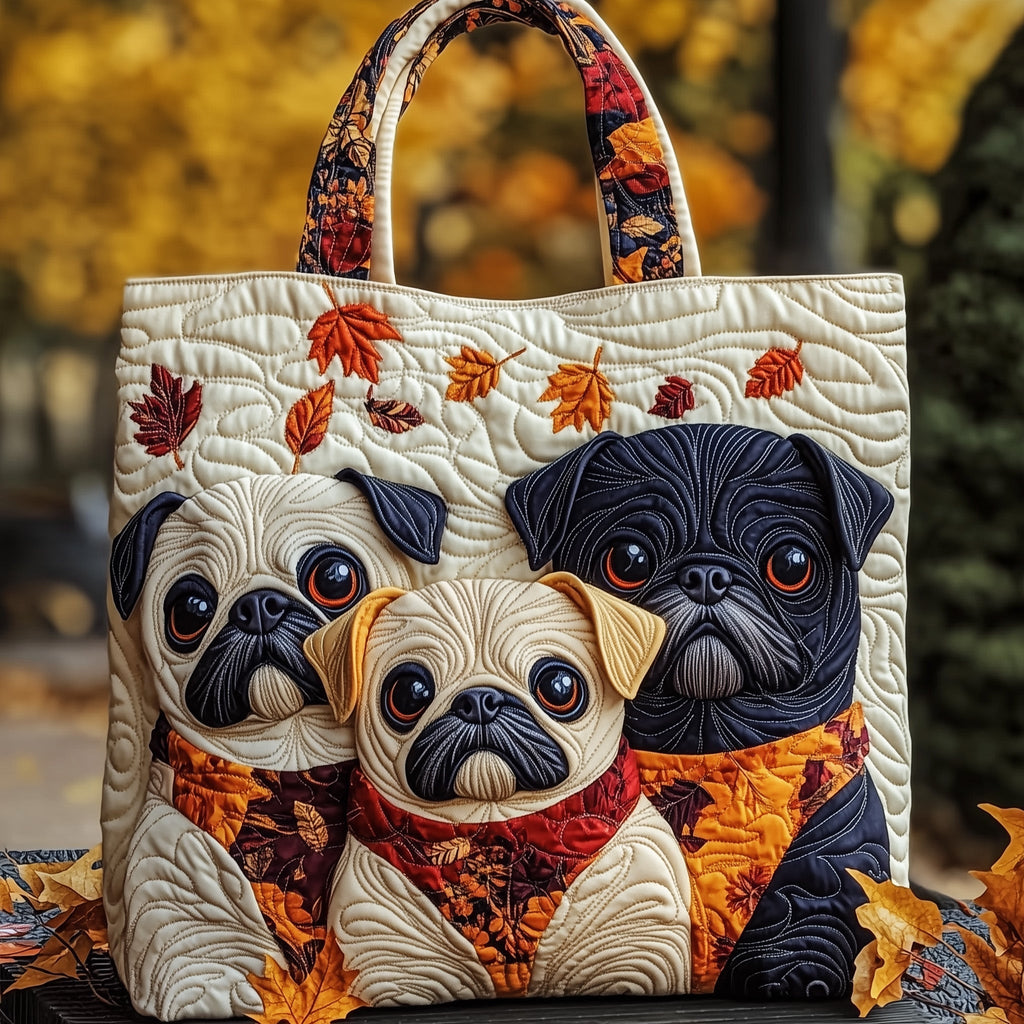 Pug Charm Quilted Tote Bag Cute Work Tote Stocking Stuffers For Mom - Otakuforge
