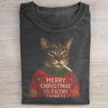 Smoking Cat Wearing Christmas Sweater T-Shirt Funny Cat Meme Tee Xmas Gifts For Friends - Otakuforge