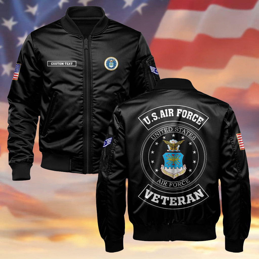 Personalized US Air Force Veteran Bomber Jacket Patriotic USAF Merch Good Gifts For Veterans - Otakuforge