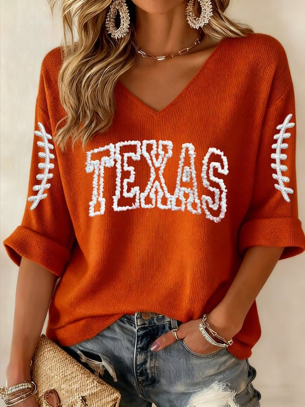 Texas Longhorns Football V-Neck Long Sleeve Shirt Football Apparel Game Day Gift Ideas - Otakuforge