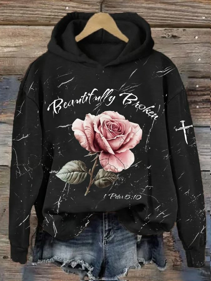 Beautifully Broken Cracked Pink Rose Hoodie Peter 5 10 Bible Verse Hoodie Christian Gifts - Otakuforge