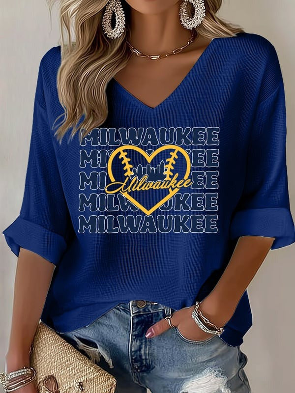 Milwaukee Baseball V-Neck Long Sleeve Shirt Milwaukee Brewers Merch Gifts For Baseball Fans - Otakuforge