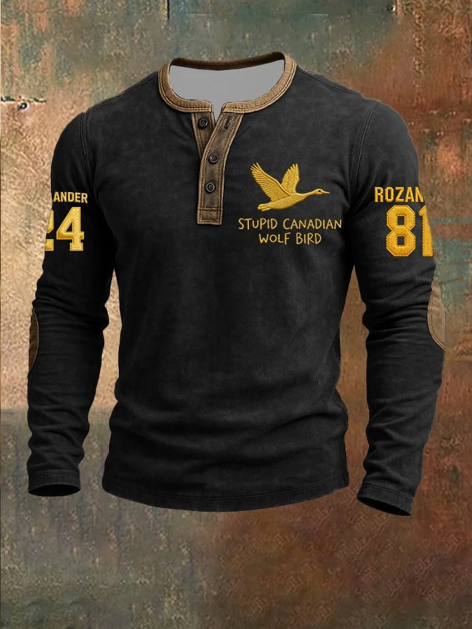 Heated Rivalry Stupid Canadian Wolf Bird Henley Long Sleeve Shirt Rozanov 81 Hollander 24 Merch - Otakuforge