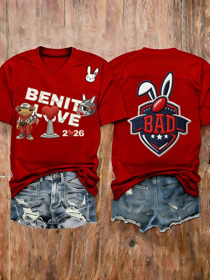 Bad Bunny V-Neck Shirt Benito Love 2026 Bad Bunny Super Bowl Halftime Show Merch Fan Gifts - Otakuforge