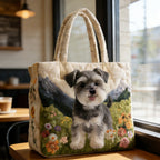Schnauzer Quilted Tote Bag Floral Cute Dog Tote Bag Best Gifts For Schnauzer Lovers - Otakuforge