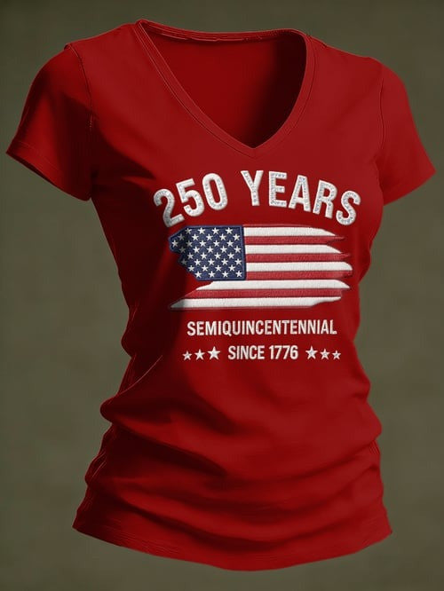 America 250 Years Semiquincentennial V-Neck Shirt Independence Day Clothes Fourth Of July Gifts - Otakuforge