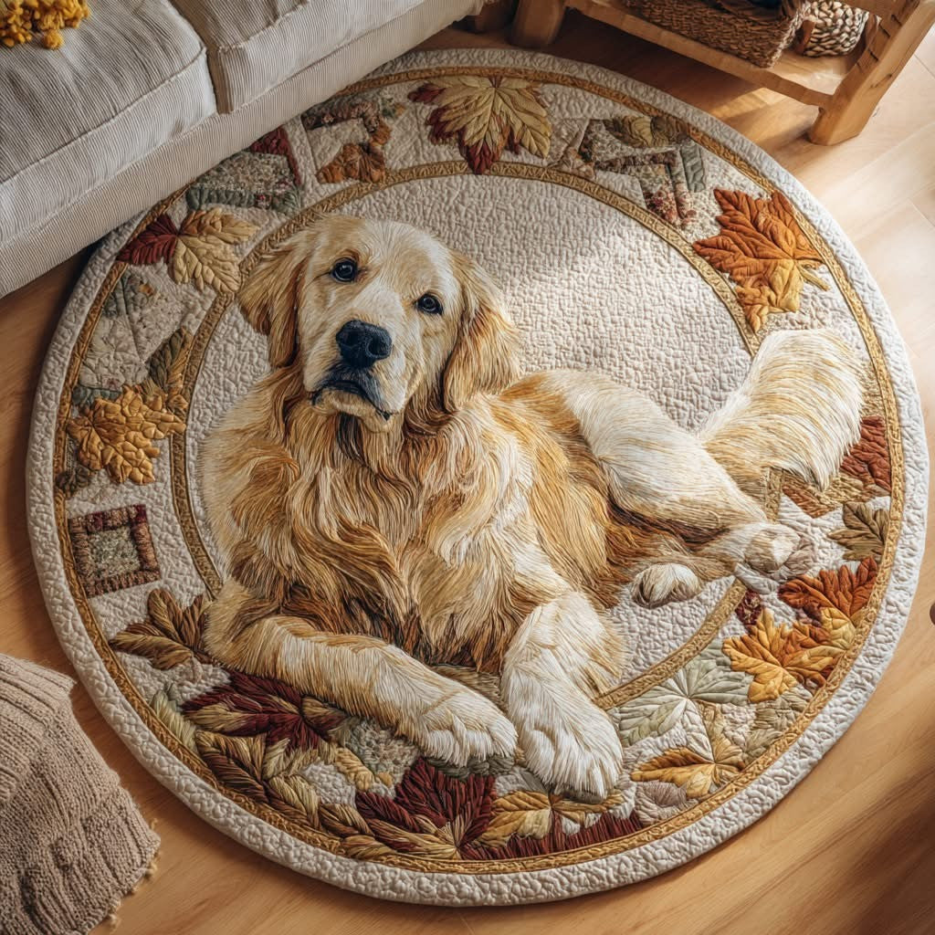 Golden Retriever Love Quilted Round Mat Home Decor Items Gifts For Golden Retriever Lovers - Otakuforge