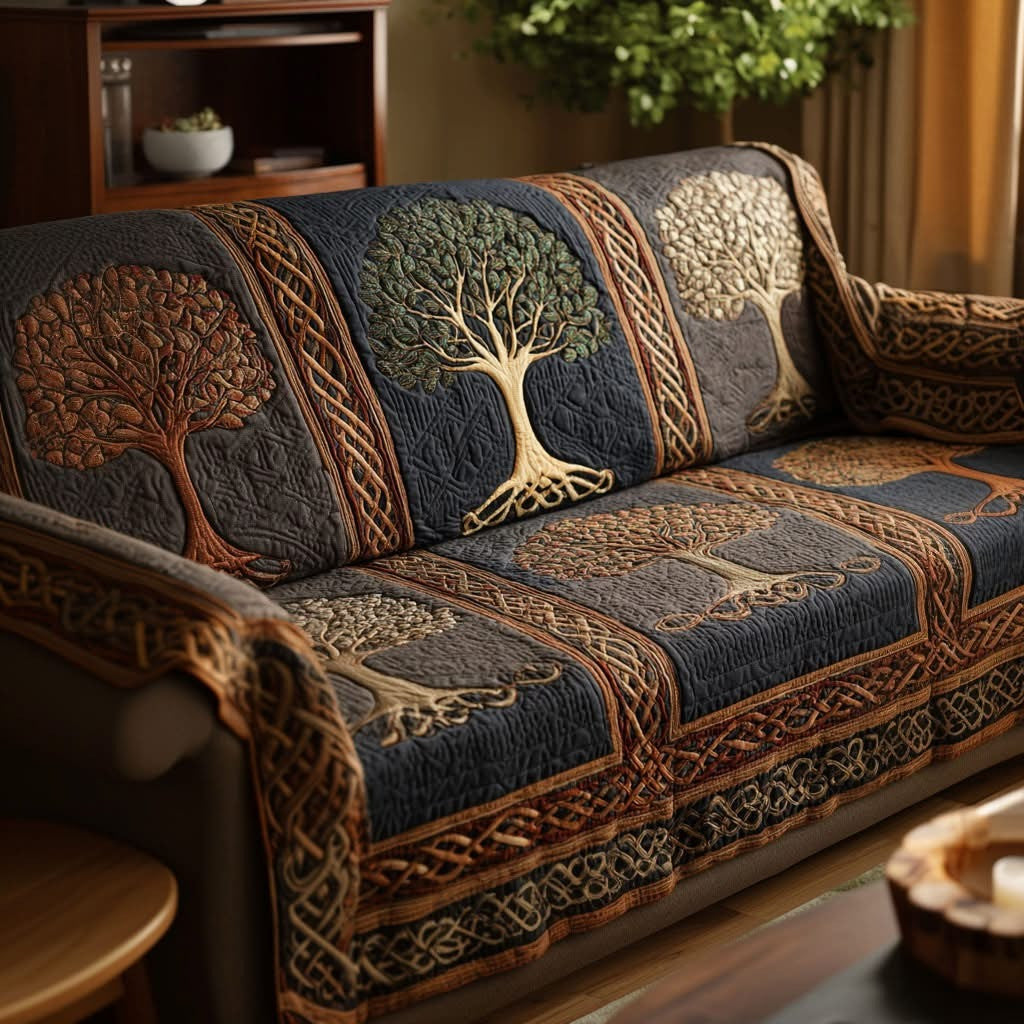 Tree Of Life Quilted Sofa Cover Celtic Inspired Sofa Cover Room Decor Gifts For Dad - Otakuforge