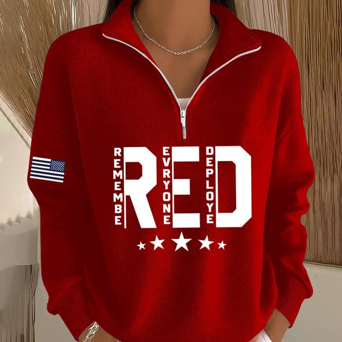 RED Friday Quarter Zip Sweatshirt Women's Remember Everyone Deployed Patriotic Apparel - Otakuforge