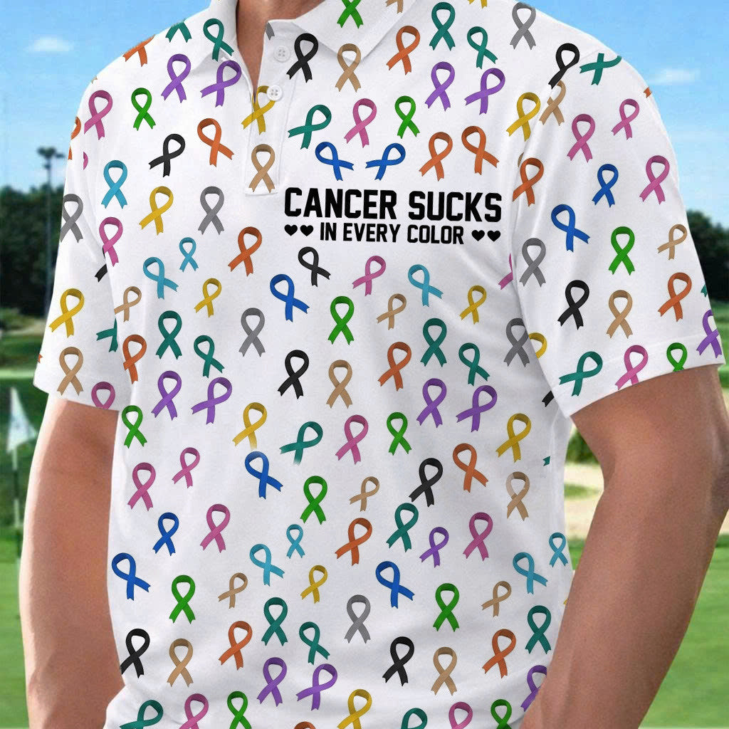 Cancer Sucks In Every Color Golf Polo Shirt Cancer Awareness Shirts Gifts For Golfers - Otakuforge