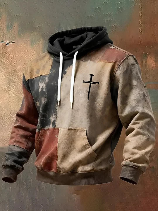 Jesus Three Nails Holy Cross Color Block Hoodie Christian Clothing Line Gifts For Brother - Otakuforge