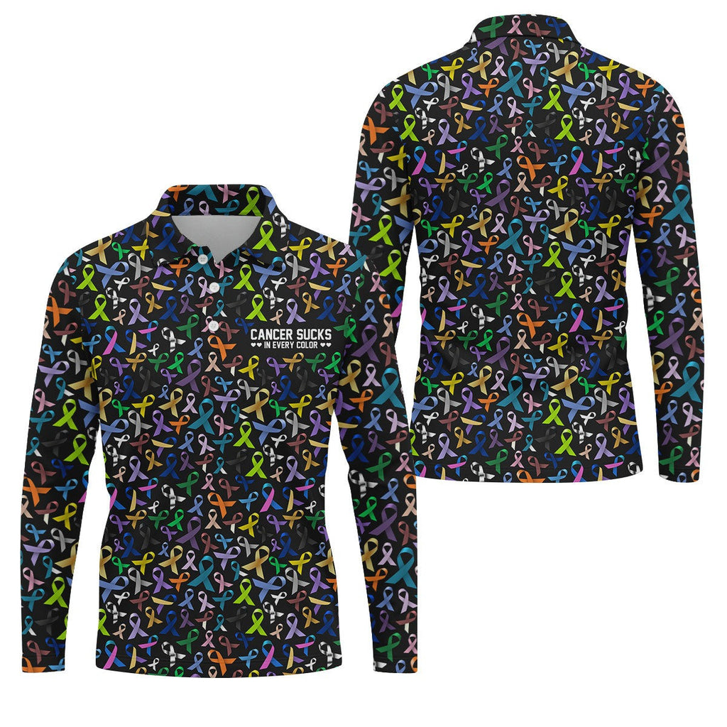 Cancer Sucks In Every Color Golf Polo Shirt Cancer Awareness Apparel Gifts For Grandpa - Otakuforge