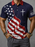 American Flag Faith Cross Polo Shirt USA Flag Golf Shirts Patriotic Apparel Gifts For Men - Otakuforge