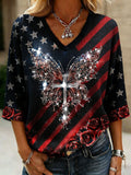 USA 250Th Anniversary V-Neck Long Sleeve Shirt Patriotic Shirts 4 Of July Outfits For Women - Otakuforge
