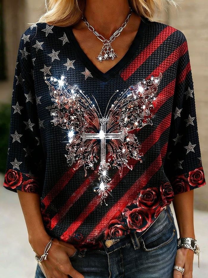 USA 250Th Anniversary V-Neck Long Sleeve Shirt Patriotic Shirts 4 Of July Outfits For Women - Otakuforge