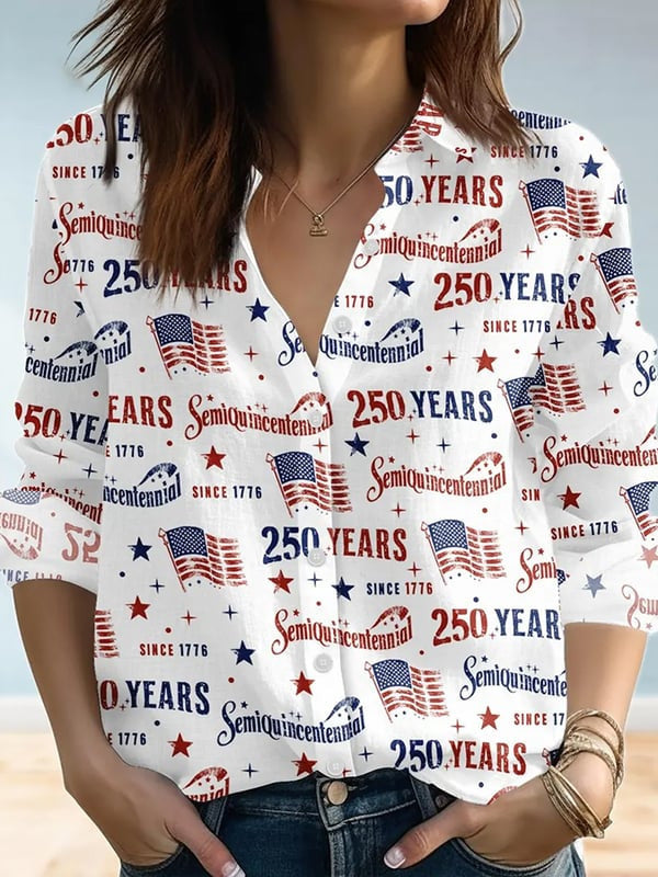 USA 250 Years Semiquincentennial Button Up Long Sleeve Shirt Outfit For 4th Of July - Otakuforge