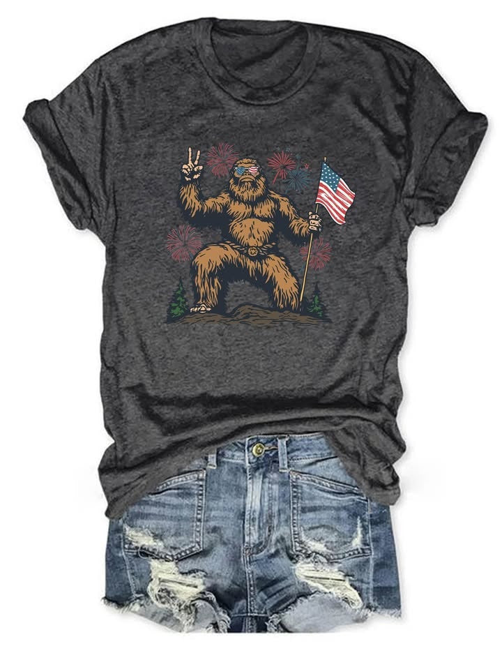 4th Of July American Bigfoot T-Shirt Bigfoot With US Merch Gifts For Bestie - Otakuforge