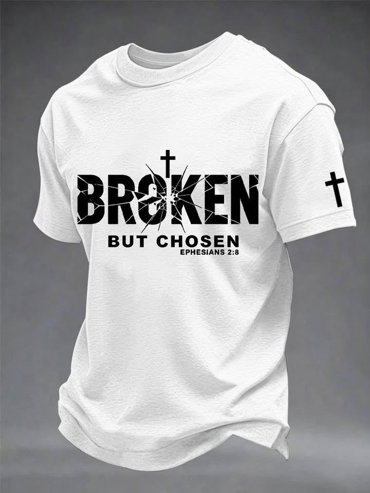 Broken But Chosen Cross T-Shirt Faith And Resilience Message Merchandise Gift For Him - Otakuforge