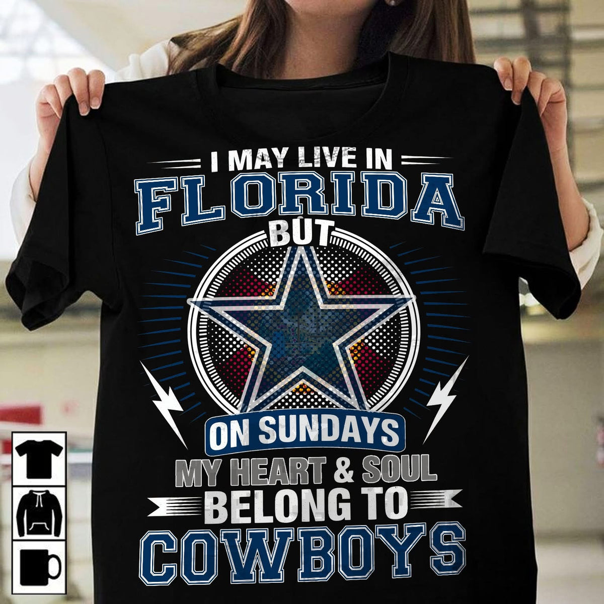 Dallas Cowboys Merch I May Live In Florida But My Heart Belongs To Cowboys T-Shirt Gift For Her - Otakuforge