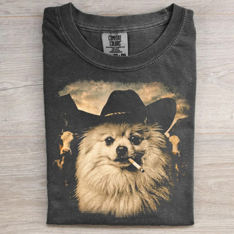 Pomeranian Western Graphic T-Shirt Cowboy Dog Smoking Merch Gifts For Her - Otakuforge