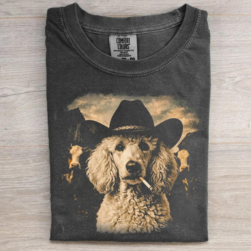 Poodle Western Graphic T-Shirt Cowboy Dog With Cigarette Merch Gift For Mom - Otakuforge