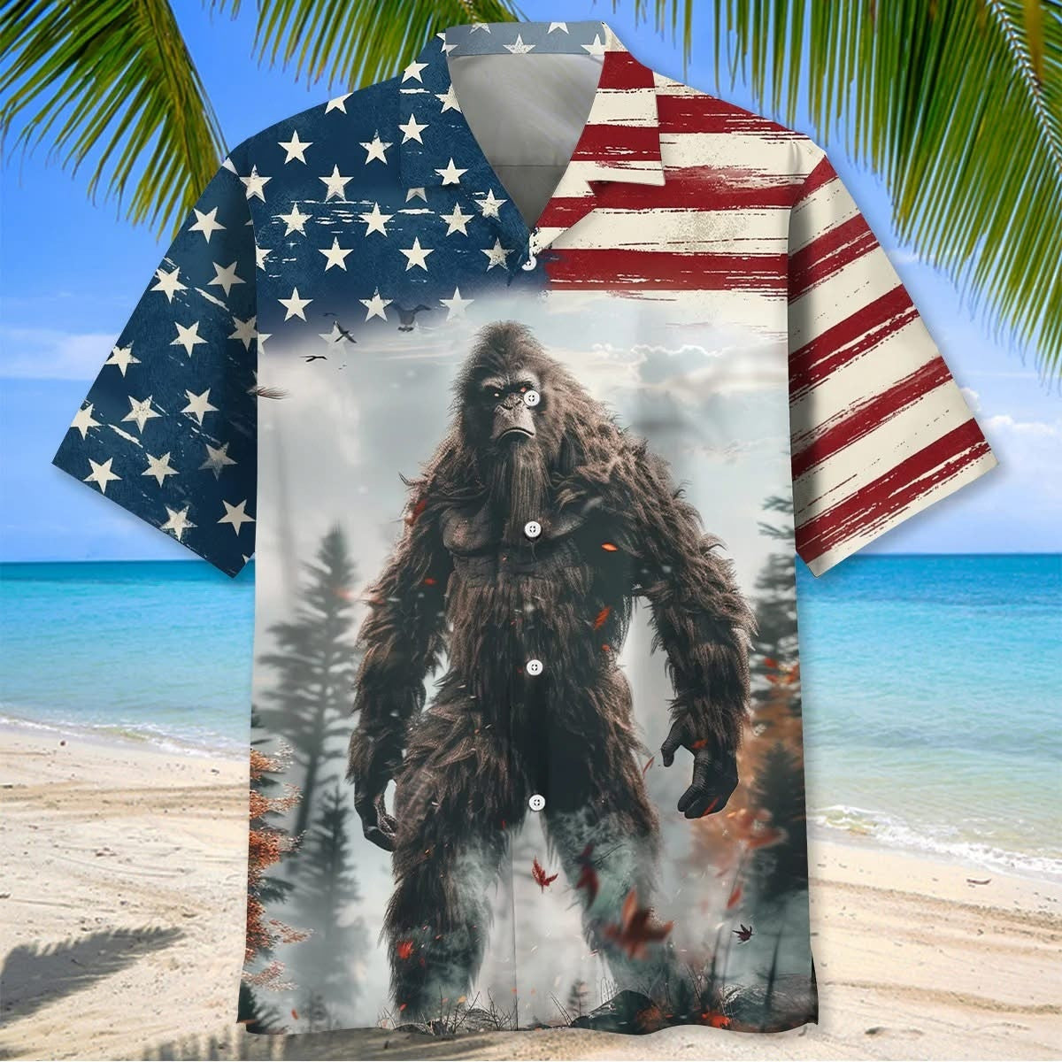 Bigfoot American Flag Hawaiian Shirt USA Flag Bigfoot Beach Merch Gifts For Bestie - Otakuforge