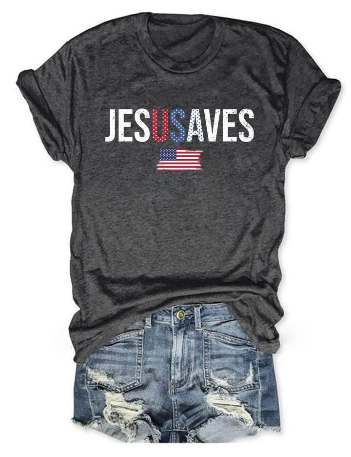 Jesus Saves USA Flag T-Shirt Christian Patriot Merch Gift For Religious Fans - Otakuforge