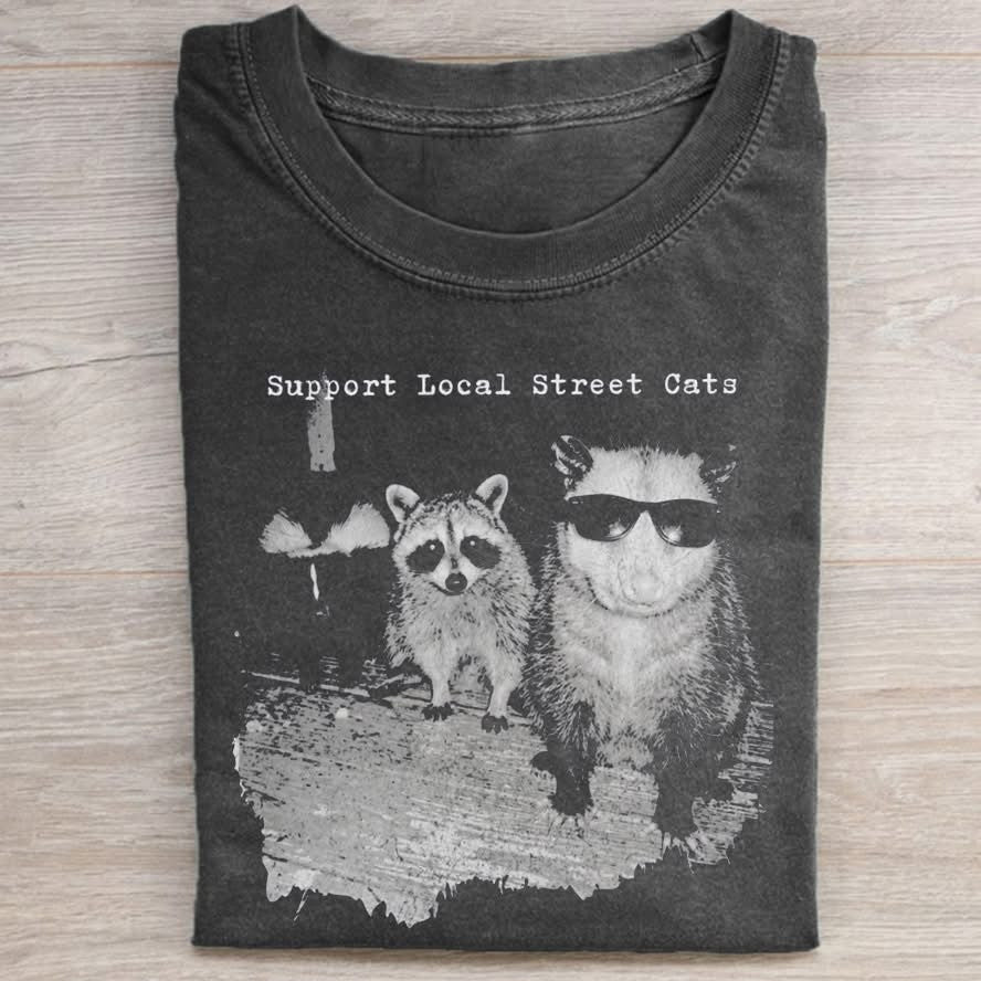 Support Local Street Cats T-Shirt Funny Raccoon and Opossum Clothings Gift For Men - Otakuforge