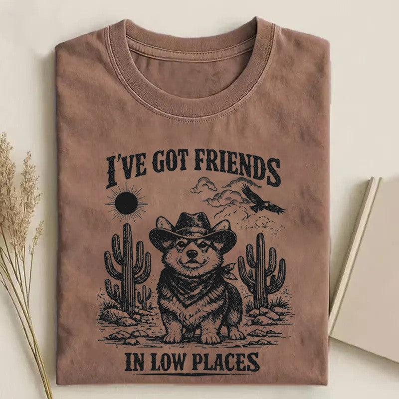 Corgi Cowboy Western T-Shirt I've Got Friends In Low Places Clothing Gift For Men - Otakuforge