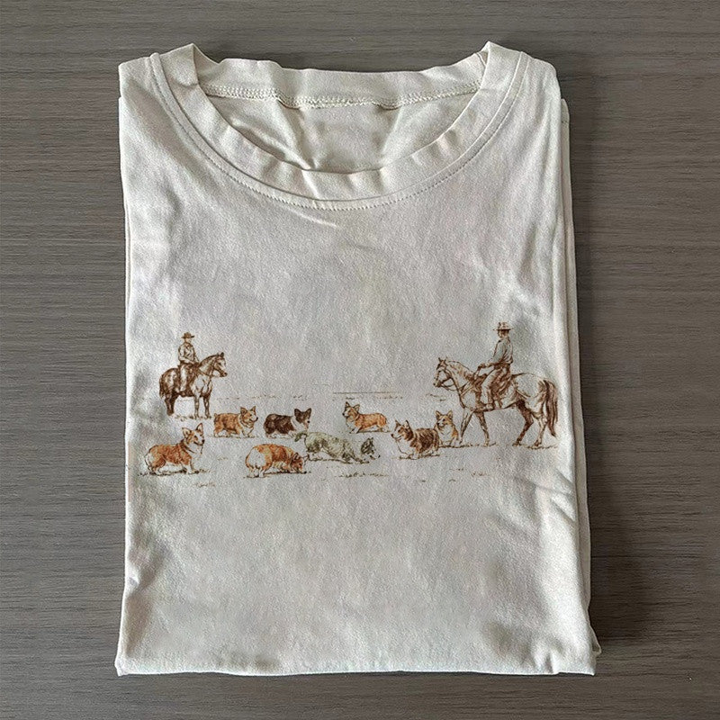 Western Corgi Roundup T-shirt Minimalist Casual Clothing Best Gift For Him - Otakuforge