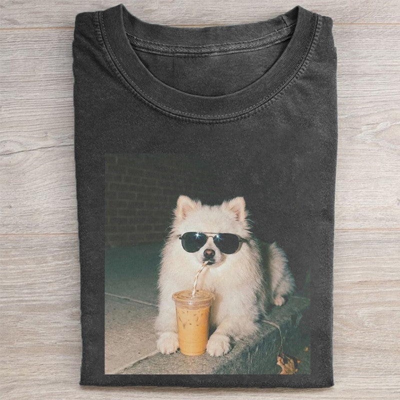 Pomeranian Drinking Iced Coffee T-Shirt Funny Dog Apparel Gift For MEn - Otakuforge