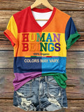 Pride Month Merch Human Beings Colors May Vary V-Neck Shirt Women's LGBTQ Gift Ideas - Otakuforge