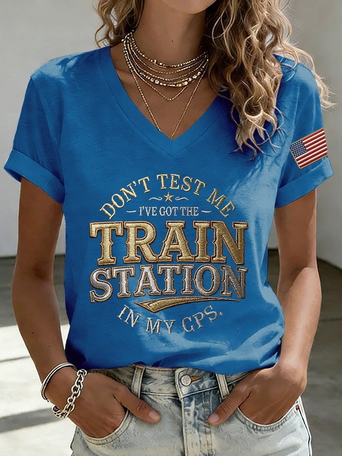 Yellowstone Merch Train Station In My GPS V-Neck Shirt Women's Gift For Show Lovers - Otakuforge