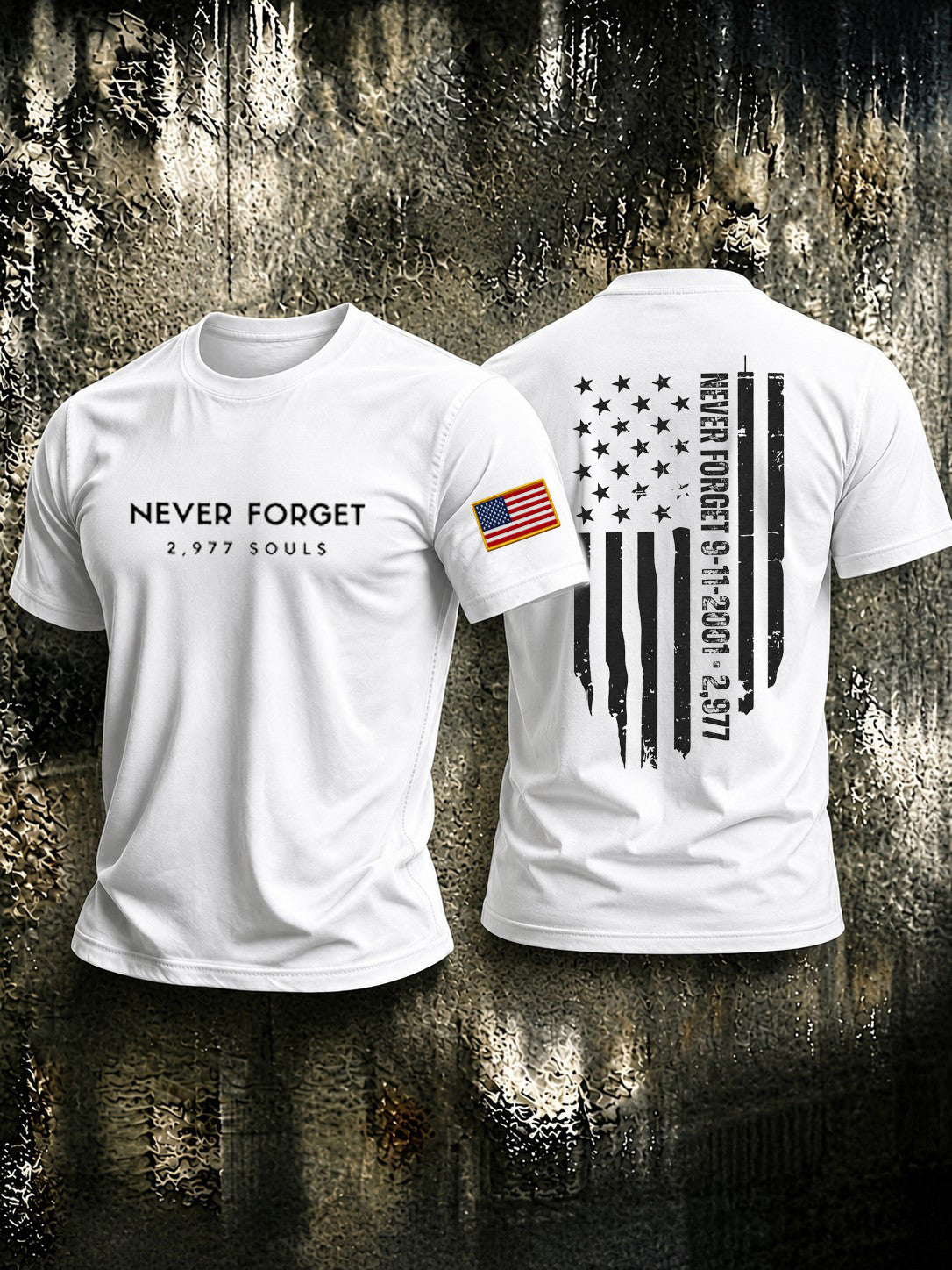 Never Forget 2 977 Souls T-Shirt 9-11-2001 2 977 Twin Towers American Merch Gift For Gold Star - Otakuforge