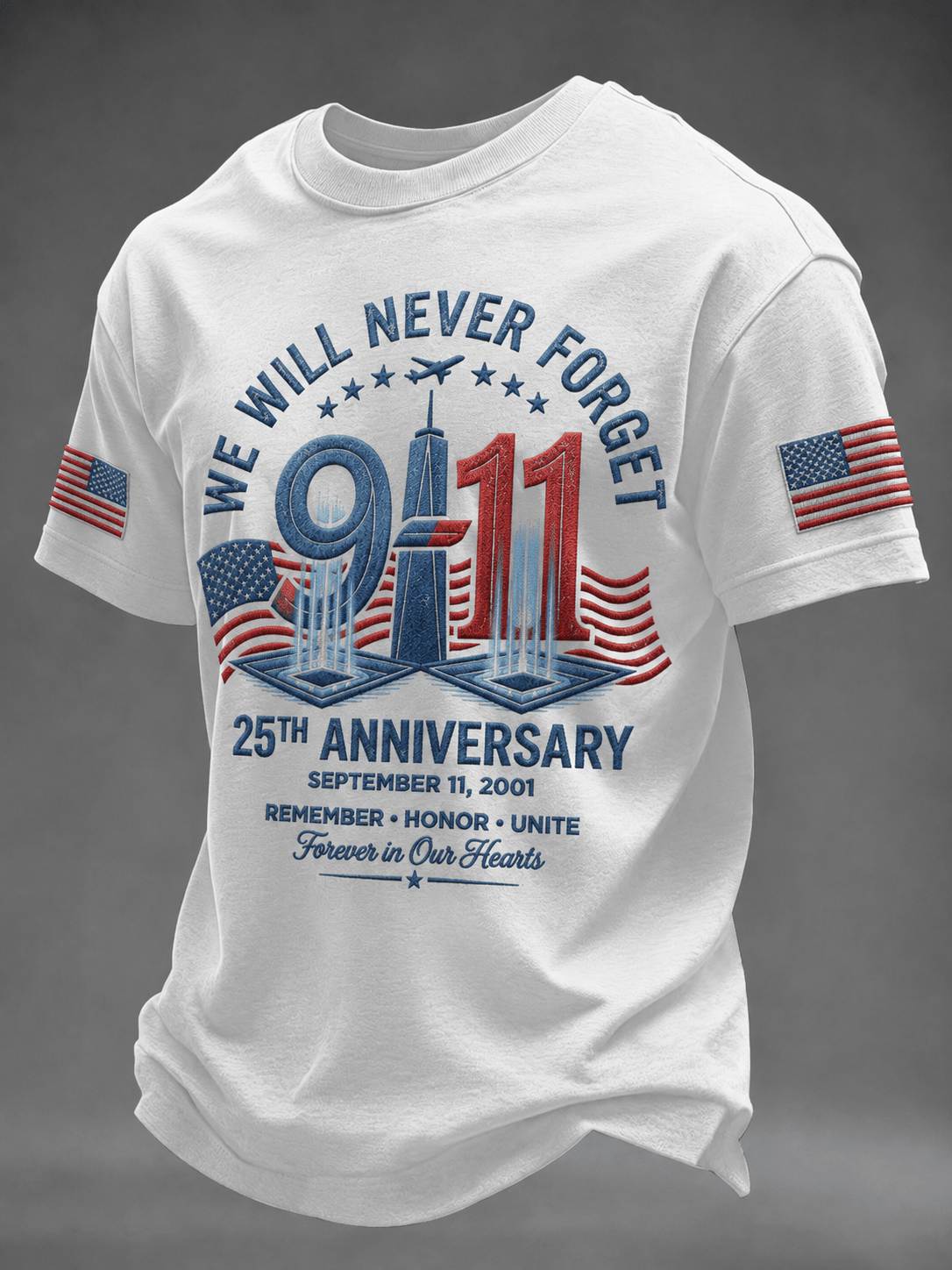 We Will Never Forget 9 11 T-Shirt 25th Anniversary September 11 2001 Remember Honor Unite Shirt - Otakuforge