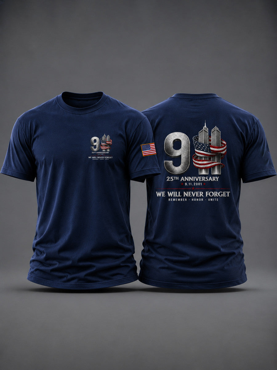9 25th Anniversary 9 11 2001 We Will Never Forget T-Shirt Remember Honor Unite Shirt Present - Otakuforge