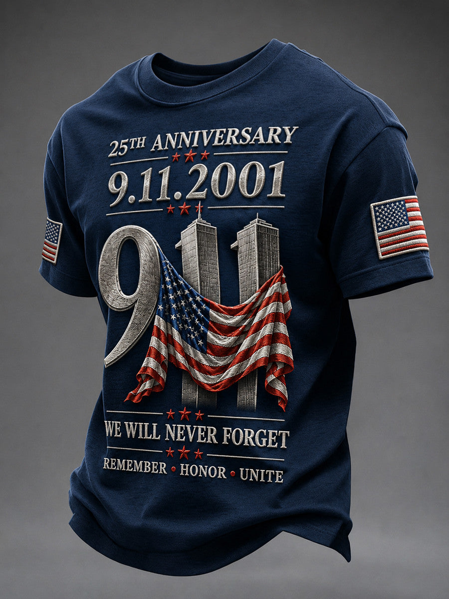 25th Anniversary 9 11 2001 We Will Never Forget T-Shirt Remember Honor Unite Clothing - Otakuforge