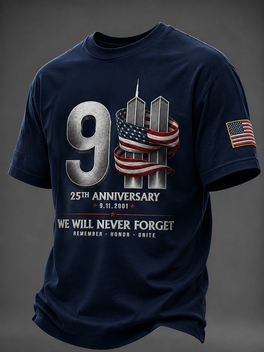 25th Anniversary 9 11 2001 We Will Never Forget T-Shirt Remember Honor Unite Merch - Otakuforge