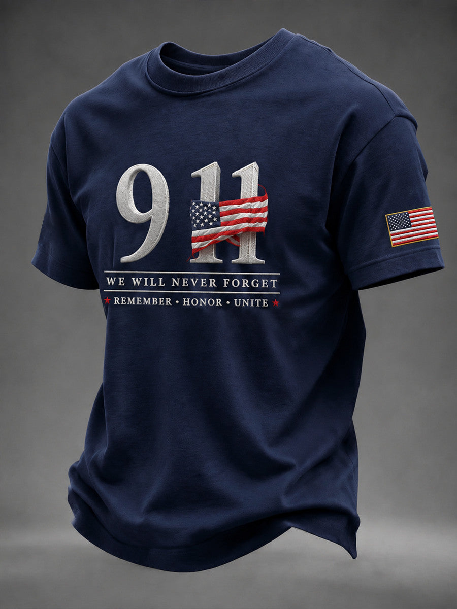 911 We Will Never Forget T-Shirt Remember Honor Unite American Merch Gift For Patriot Dad - Otakuforge